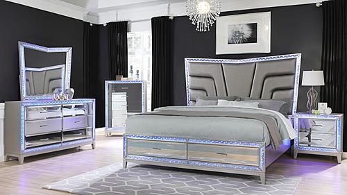 Luxury Silver Bedroom Set w/Mirror Front by Galaxy Furniture