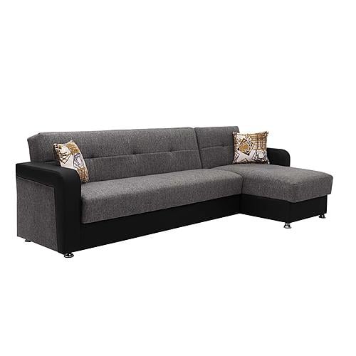 Harmony Gray Chenille/PU Sectional Sofa Sleeper by Casamode