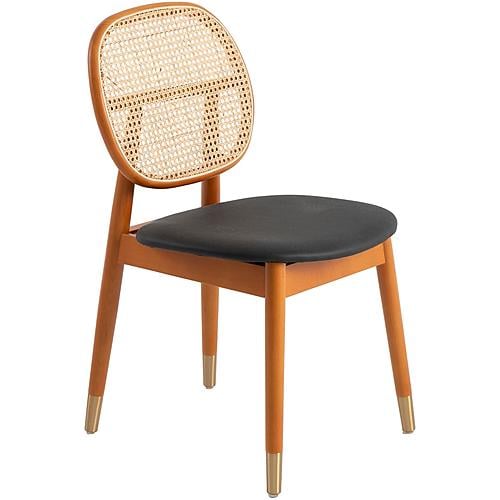 Holbeck Wicker Dining Chair with Upholstered Leather Seat, Black by LeisureMod