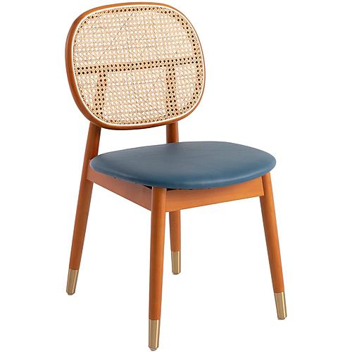 Holbeck Wicker Dining Chair with Upholstered Leather Seat, Navy Blue by LeisureMod