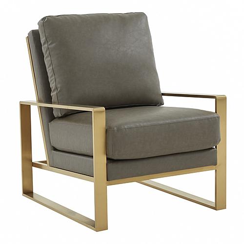 Jefferson Leather Modern Design Accent Armchair With Elegant Gold Frame, Grey by LeisureMod