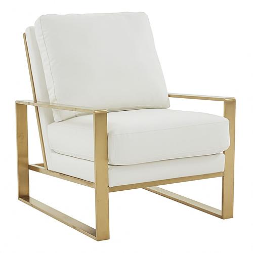 Jefferson Leather Modern Design Accent Armchair With Elegant Gold Frame, White by LeisureMod