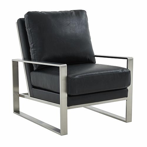 Jefferson Leather Modern Design Accent Armchair With Elegant Silver Frame, Black by LeisureMod