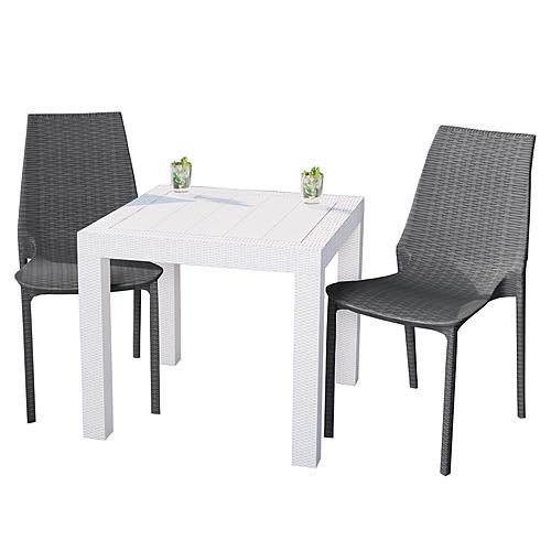 Kent Outdoor White Table With 2 Grey Chairs Dining Set, White/Grey by LeisureMod