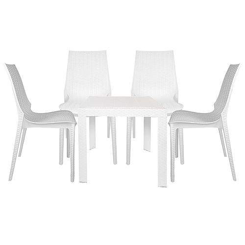 Kent Outdoor Dining Set With 4 Chairs in White, White by LeisureMod
