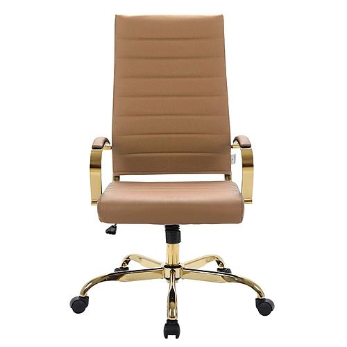 Benmar High-Back Leather Office Chair w/Gold Frame - Light Brown by LeisureMod