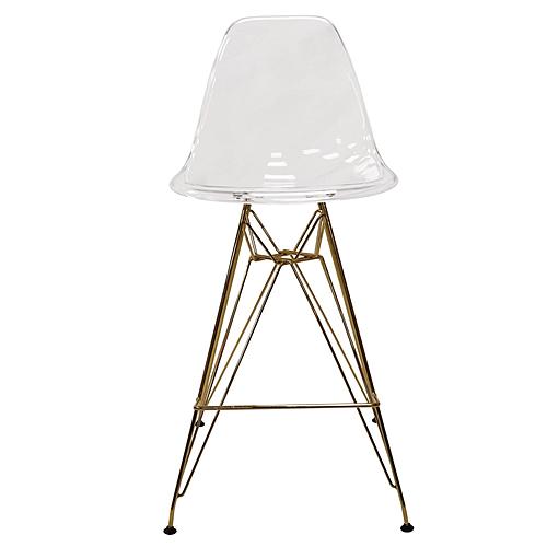 Cresco Modern Acrylic Bar Stool w/Gold Chrome Base & Footrest by Leisuremod