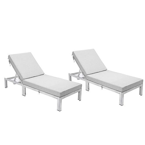 Chelsea Modern Outdoor Weathered Grey Chaise Lounge Chair w/Cushions - Light Grey (Set of 2) by LeisureMod