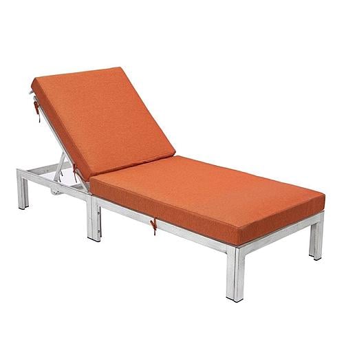 Chelsea Modern Outdoor Weathered Grey Chaise Lounge Chair w/Cushions - Orange by LeisureMod