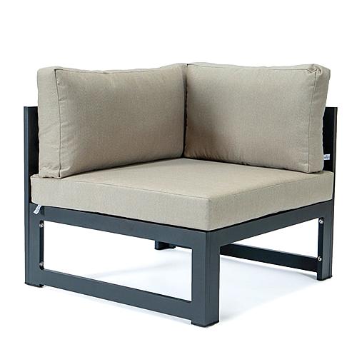 Chelsea 9-Piece Patio Sectional w/Fire Pit Table Black Aluminum with Cushions - Beige by LeisureMod