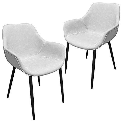 Markley Modern Leather Dining Arm Chair w/Metal Legs, (Set of 2) - Light Grey by Leisuremod