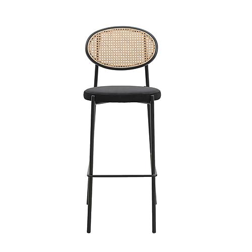 Euston Modern Wicker Bar Stool w/Black Steel Frame - Black by Leisuremod