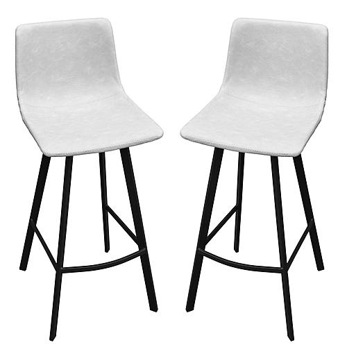 Elland Modern Upholstered Leather Bar Stool w/Iron Legs & Footrest, (Set of 2) - Light Grey by Leisuremod