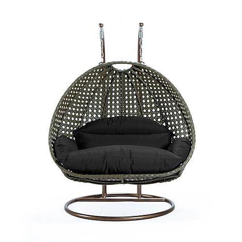 Beige Wicker Hanging 2 person Egg Swing Chair - Black by Leisuremod