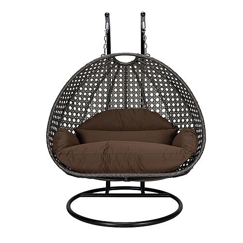 Charcoal Wicker Hanging 2 person Egg Swing Chair - Brown by Leisuremod