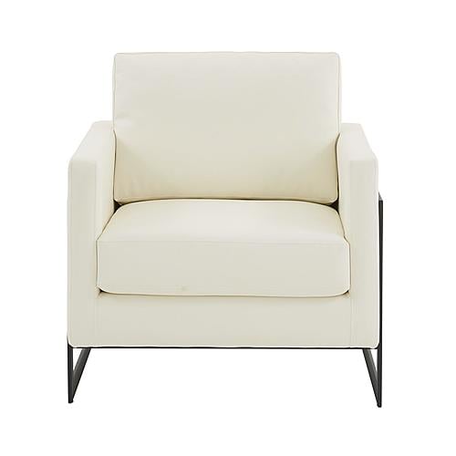 Lincoln Leather Accent Armchair With Black Steel Frame - White by Leisuremod
