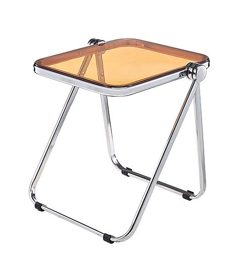 Lawrence Mid-Century Modern Rectangular Folding Side Table in Chrome Finish - Orange by Leisuremod