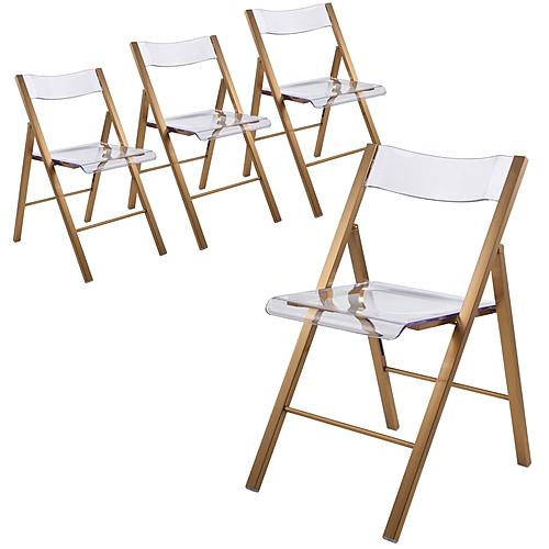 Menno Mid-Century Modern Acrylic Folding Chair in Brushed Gold Finish (Set of 4) by Leisuremod