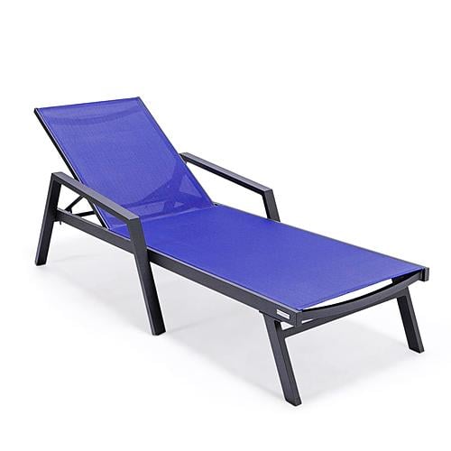 Marlin Patio Chaise Lounge Chair w/Armrests in Black Aluminum Frame, (Set of 2) - Navy Blue by Leisuremod