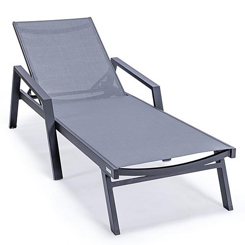 Marlin Modern Black Aluminum Outdoor Chaise Lounge Chair w/Arms & Square Fire Pit Side Table, (Set of 2) - Dark Grey by Leisurem