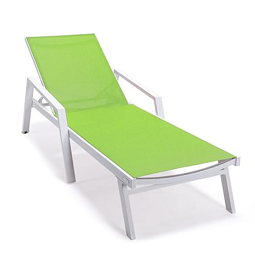 Marlin Patio Chaise Lounge Chair w/Armrests in White Aluminum Frame, (Set of 2) - Green by Leisuremod