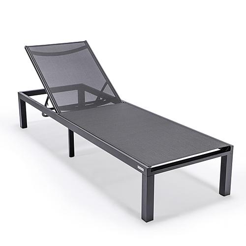 Marlin Modern Black Aluminum Outdoor Patio Chaise Lounge Chair w/Square Fire Pit Side Table - Black by Leisuremod