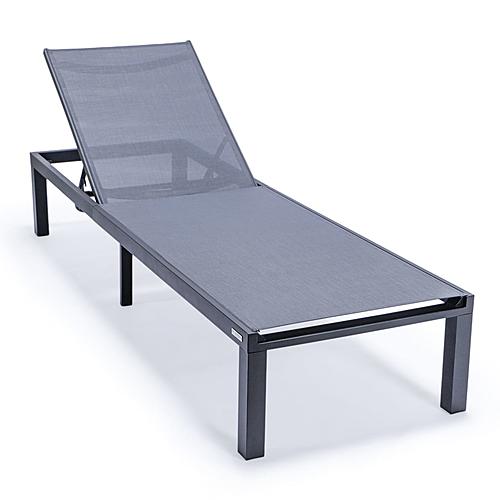 Marlin Modern Black Aluminum Outdoor Chaise Lounge Chair w/Square Fire Pit Side Table, (Set of 2) - Dark Grey by Leisuremod