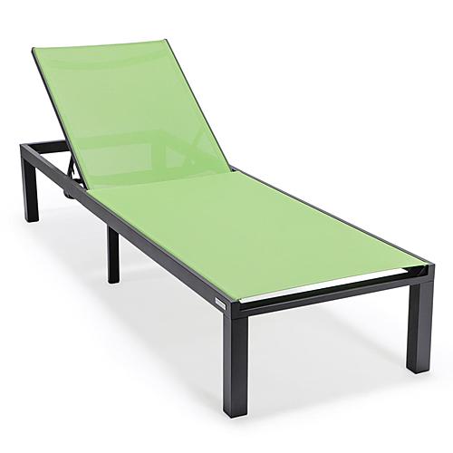 Marlin Modern Black Aluminum Outdoor Patio Chaise Lounge Chair w/Square Fire Pit Side Table - Green by Leisuremod