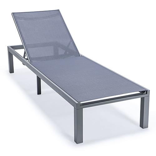 Marlin Modern Gray Aluminum Outdoor Chaise Lounge Chair w/Square Fire Pit Side Table, (Set of 2) - Dark Grey by Leisuremod