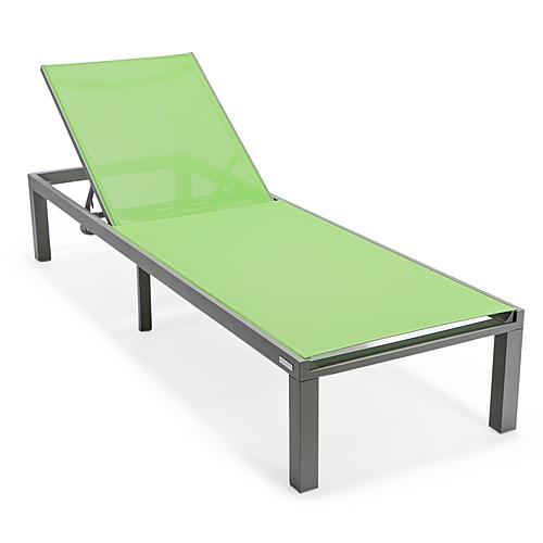 Marlin Modern Grey Aluminum Outdoor Patio Chaise Lounge Chair w/Square Fire Pit Side Table - Green by Leisuremod