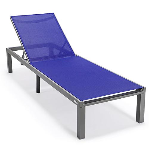 Marlin Modern Grey Aluminum Outdoor Patio Chaise Lounge Chair w/Square Fire Pit Side Table - Navy Blue by Leisuremod