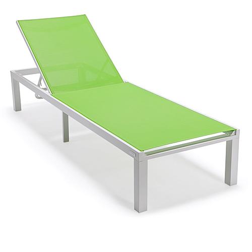 Marlin Modern White Aluminum Outdoor Patio Chaise Lounge Chair w/Square Fire Pit Side Table - Green by Leisuremod