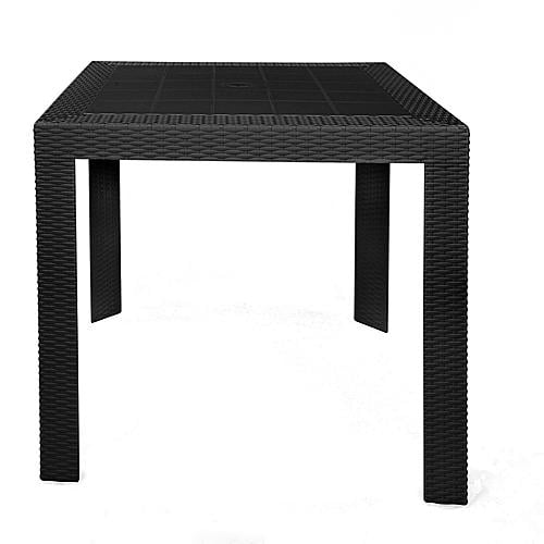 Mace 3-Piece Outdoor Dining Set w/Plastic Square Table & 2 Stackable Chairs - Black by Leisuremod