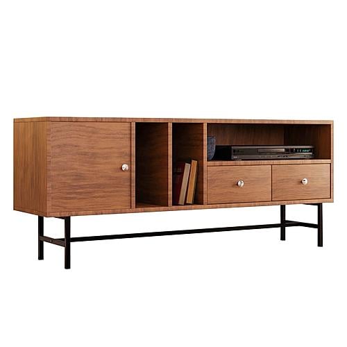 Rochester Modern Rectangular TV Stand w/Enclosed Storage & Powder Coated Iron Legs, Walnut by Leisuremod