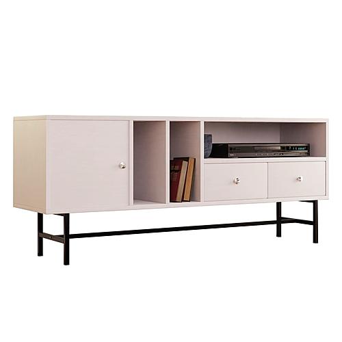 Rochester Modern Rectangular TV Stand w/Enclosed Storage & Powder Coated Iron Legs, White by Leisuremod