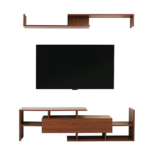 Surrey Modern TV Stand w/MDF Shelves & Bookcase, Walnut by Leisuremod