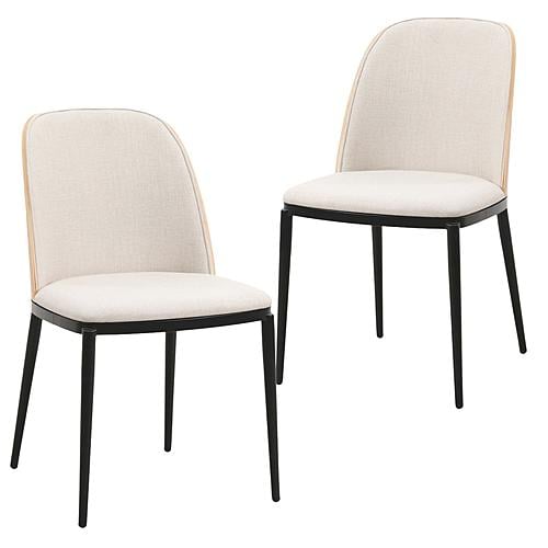 Tule Mid-Century Modern Dining Side Chair w/Velvet Seat & Steel Frame, (Set of 2) - Natural Wood/Beige by Leisuremod