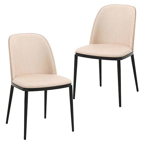 Tule Mid-Century Modern Dining Side Chair w/Leather Seat & Steel Frame, (Set of 2) - Walnut/Light Brown by Leisuremod