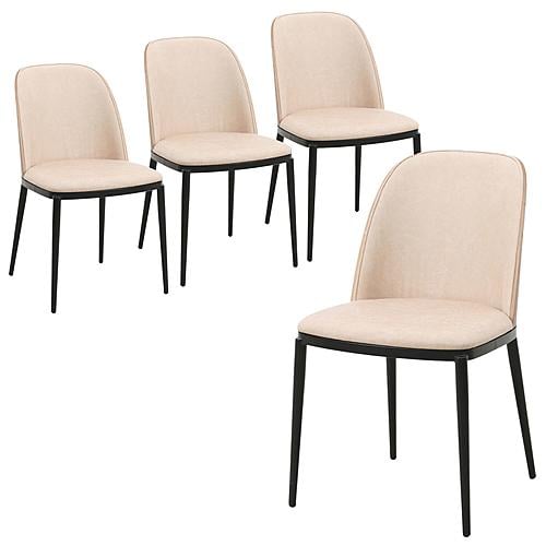 Tule Mid-Century Modern Dining Side Chair w/Leather Seat & Steel Frame, (Set of 4) - Walnut/Light Brown by Leisuremod