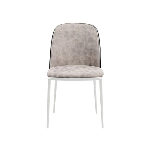 Tule Mid-Century Modern Dining Side Chair w/Fabric Seat & White Powder-Coated Steel Frame - Black/Charcoal by Leisuremod