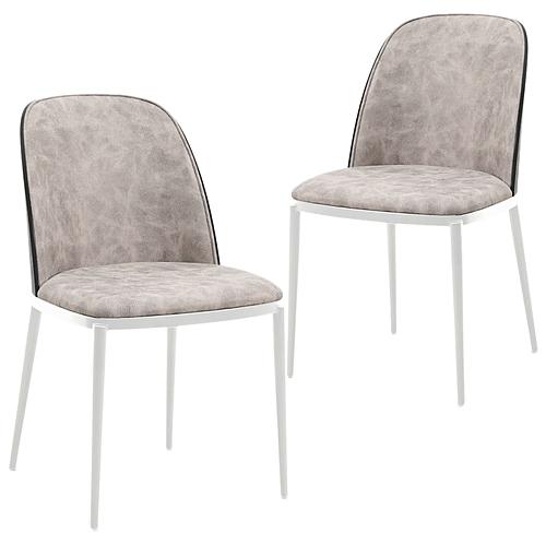 Tule Mid-Century Modern Dining Side Chair w/Suede Seat & White Powder-Coated Steel Frame, (Set of 2) - Black/Charcoal by Leisure