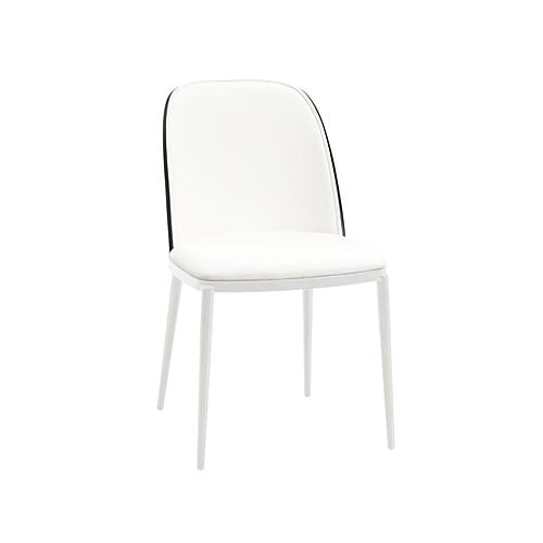 Tule Mid-Century Modern Dining Side Chair w/Leather Seat & White Powder-Coated Steel Frame - Black/White by Leisuremod