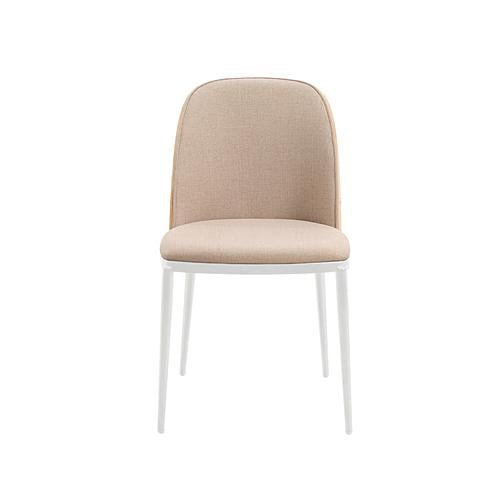 Tule Mid-Century Modern Dining Side Chair w/Velvet Seat & White Powder-Coated Steel Frame - Natural Wood/Brown by Leisuremod