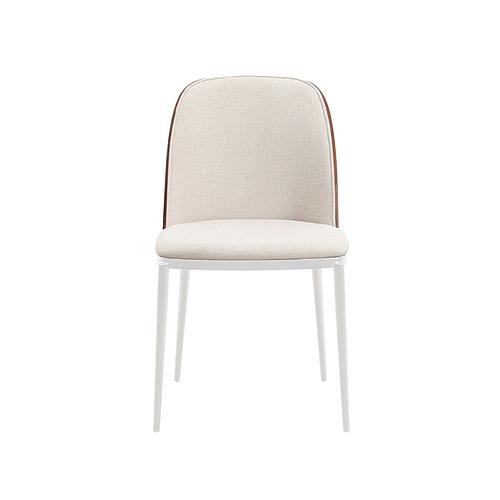 Tule Mid-Century Modern Fabric Dining Side Chair w/White Powder-Coated Steel Frame - Walnut/Beige by Leisuremod