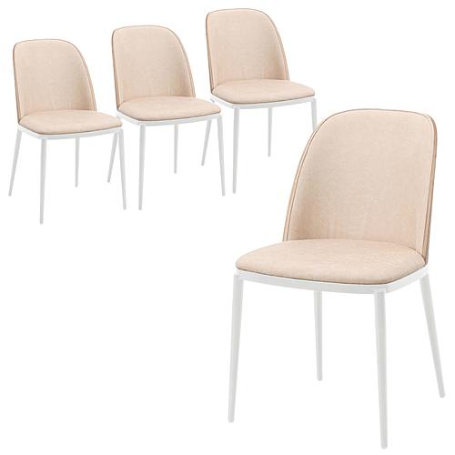 Tule Mid-Century Modern Dining Side Chair w/Leather Seat & White Powder-Coated Steel Frame, (Set of 4) - Walnut/Light Brown by L