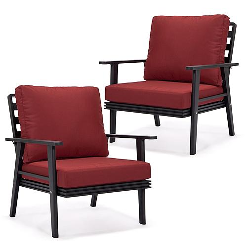 Walbrooke Modern Black Patio Arm Chair, (Set of 2) - Red by Leisuremod