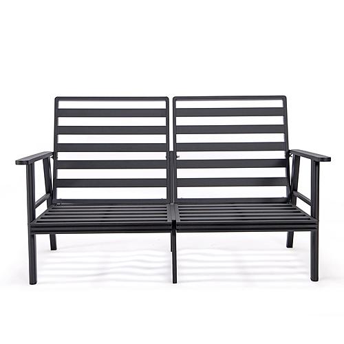 Walbrooke Modern Outdoor Patio Loveseat w/Black Aluminum Frame & Removable Cushions - Green by Leisuremod