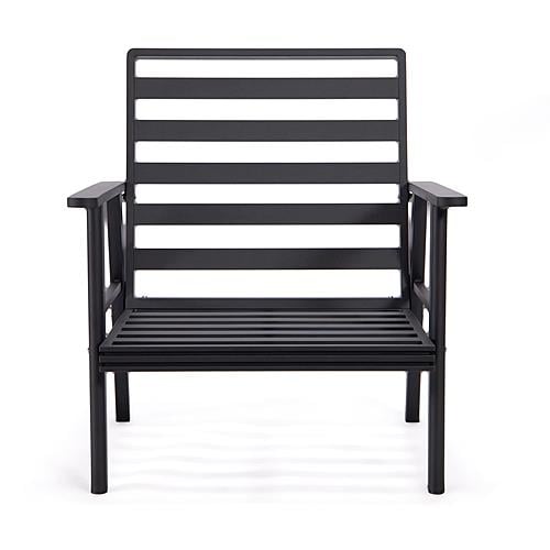 Walbrooke Modern 3-Piece Outdoor Patio Set w/Black Aluminum Frame & Removable Cushions,1 Loveseat and 2 Armchairs - Navy Blue by