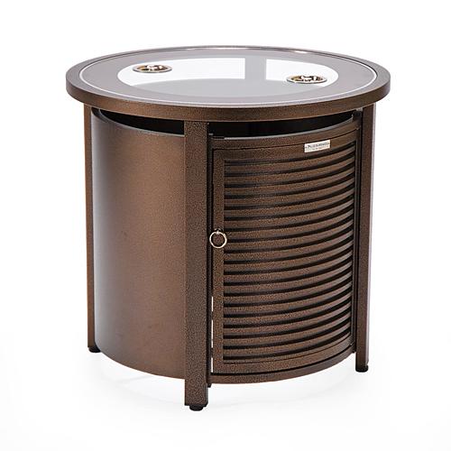 Walbrooke Patio Round Fire Pit & Tank Holder w/Slats Design - Brown by Leisuremod