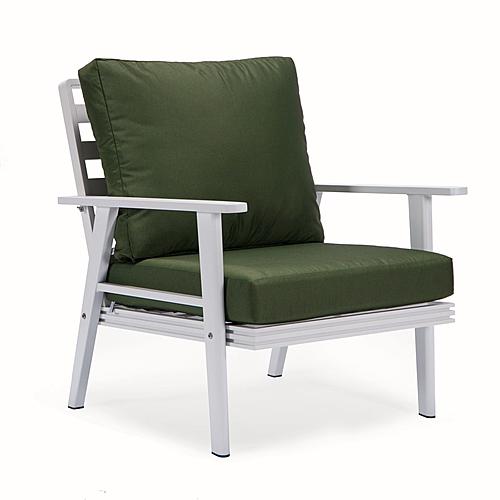 Walbrooke Modern 3-Piece Outdoor Patio Set w/White Aluminum Frame & Removable Cushions, 1 Loveseat and 2 Armchairs - Green by Le